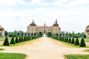 Fototapeta premium View of beautiful garden and Moritzburg Castle in Germany