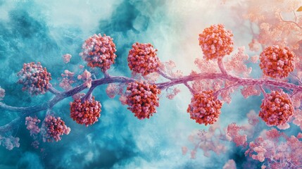 Lung Cancer Cells Illustration, a detailed depiction showcasing the structure and characteristics of cancerous lung cells for educational purposes