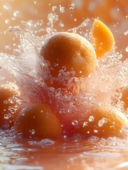 Fototapeta premium A splash of water creates a beautiful scene with fresh oranges, capturing the essence of freshness and vitality.