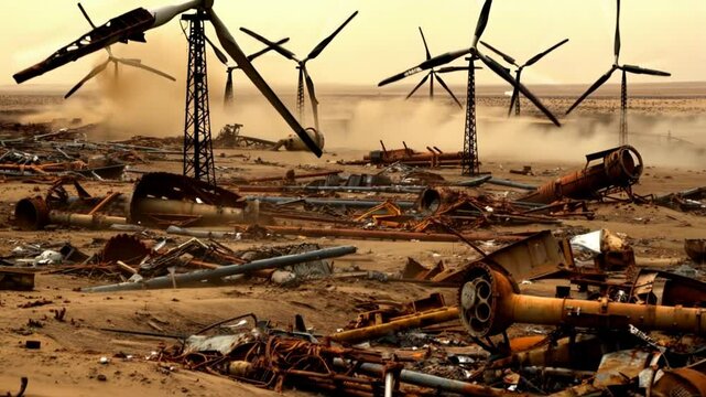Broken Wind Turbines in a Post-Apocalyptic Wasteland