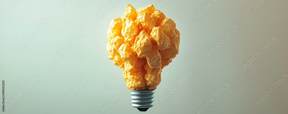 Poster Light bulb with popcorn, creative concept on gradient background