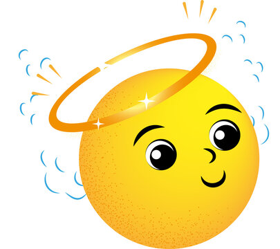 Emogi, emoticon angel carita feliz amarillo redes sociales, mensajer&iacute;a en png con fondo transparente.