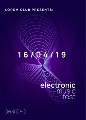 Techno Design. Blue Fest Poster. Party Flyer. Trance Vector. Green Night Club Magazine. Dance Festival Element. Psychedelic Beat Invitation. Violet Techno Design