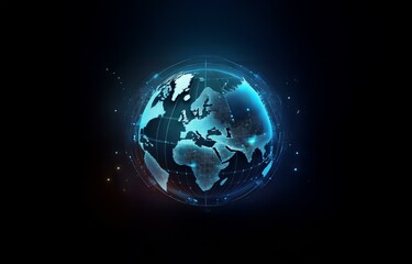 A digital blue globe in a dark background with lines and grid forming around it.