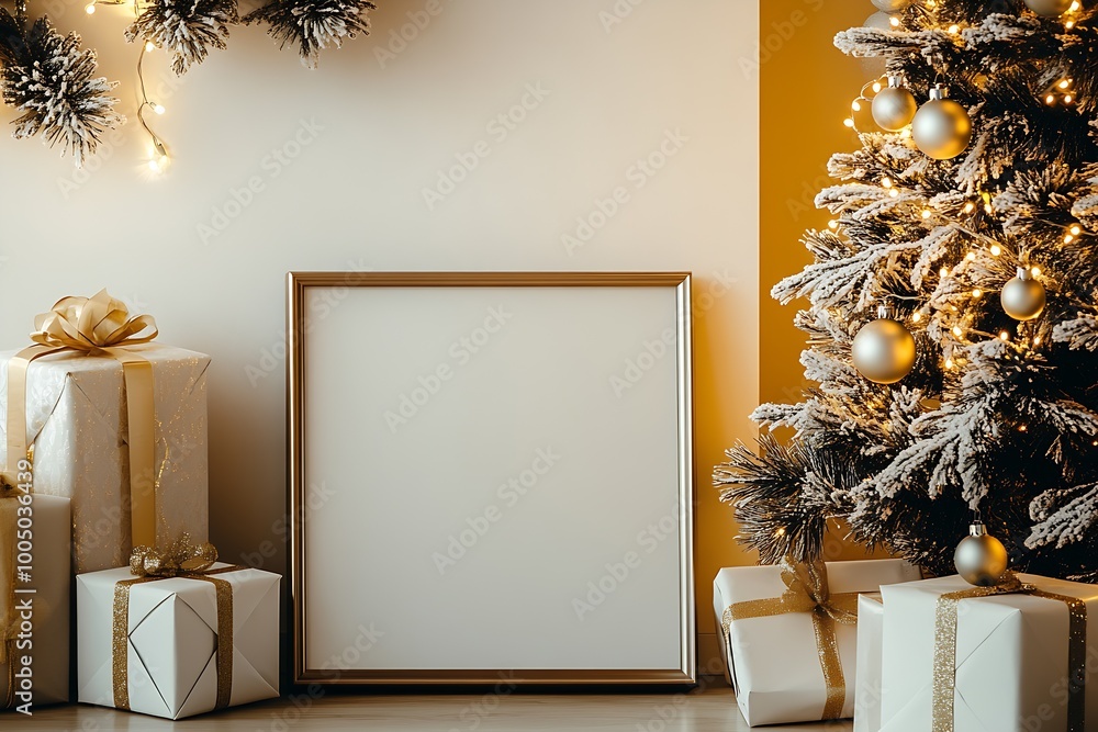 Poster a frame with a white artwork is placed on the floor : generative ai