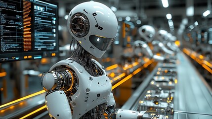 Fototapeta premium art robotic production line, a gleaming tableau of industry and precision. : Generative AI