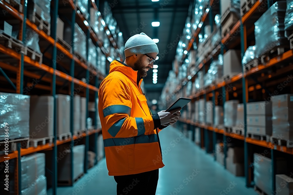 Aufkleber a logistics manager standing inside fully automated fulfillment center : Generative AI