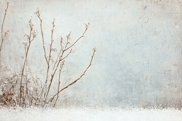 Frosty Branches Against a Textured White Wall
