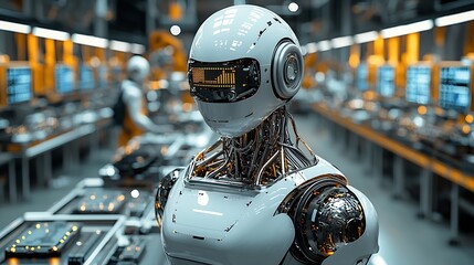 art robotic production line, a gleaming tableau of industry and precision. : Generative AI