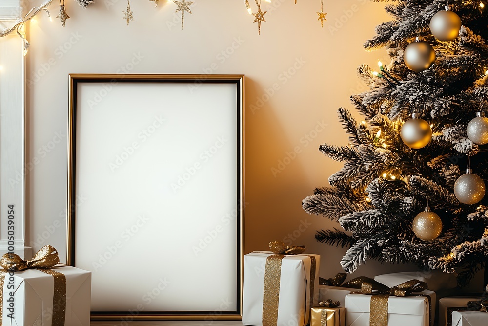 Poster a frame with a white artwork is placed on the floor : generative ai