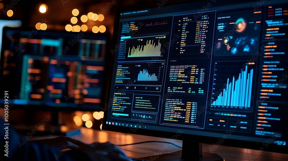 Leinwandbilder a person sitting at a computer showing a dashboard of information : Generative AI