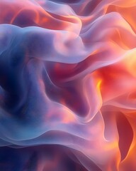 Obraz premium Abstract background of flowing, translucent fabric in shades of blue, purple, and orange. The soft, ethereal texture creates a dreamy atmosphere.
