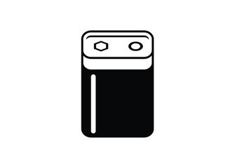 Square battery. Simple illustration in black and white.