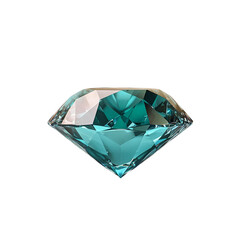 A sparkling turquoise diamond on a white isolated background.