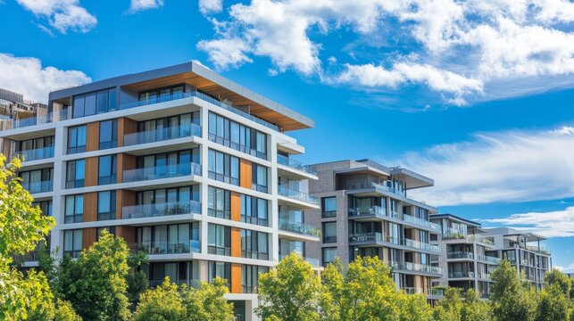 Urban living, a captivating row of multifamily apartment buildings in the city
