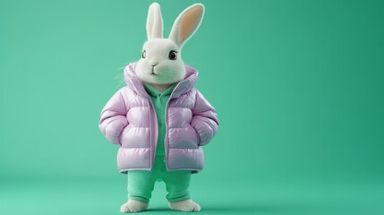 A dapper rabbit in pink and green, an adorable fashion icon