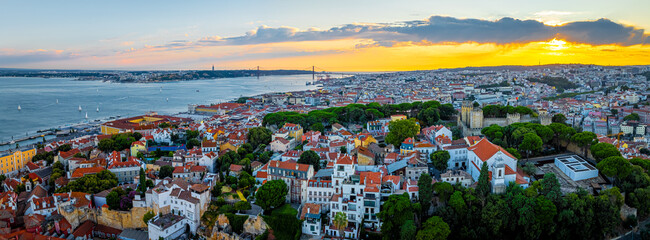 View of Alfama, one of Lisbon’s oldest areas with shops selling traditional crafts and cafes, Portugal