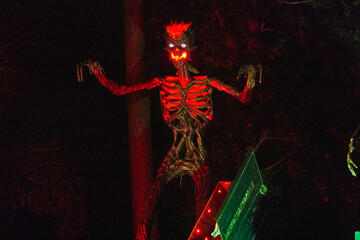 A Halloween spooky and lite up character at night celebrating a fun-loving holiday in October