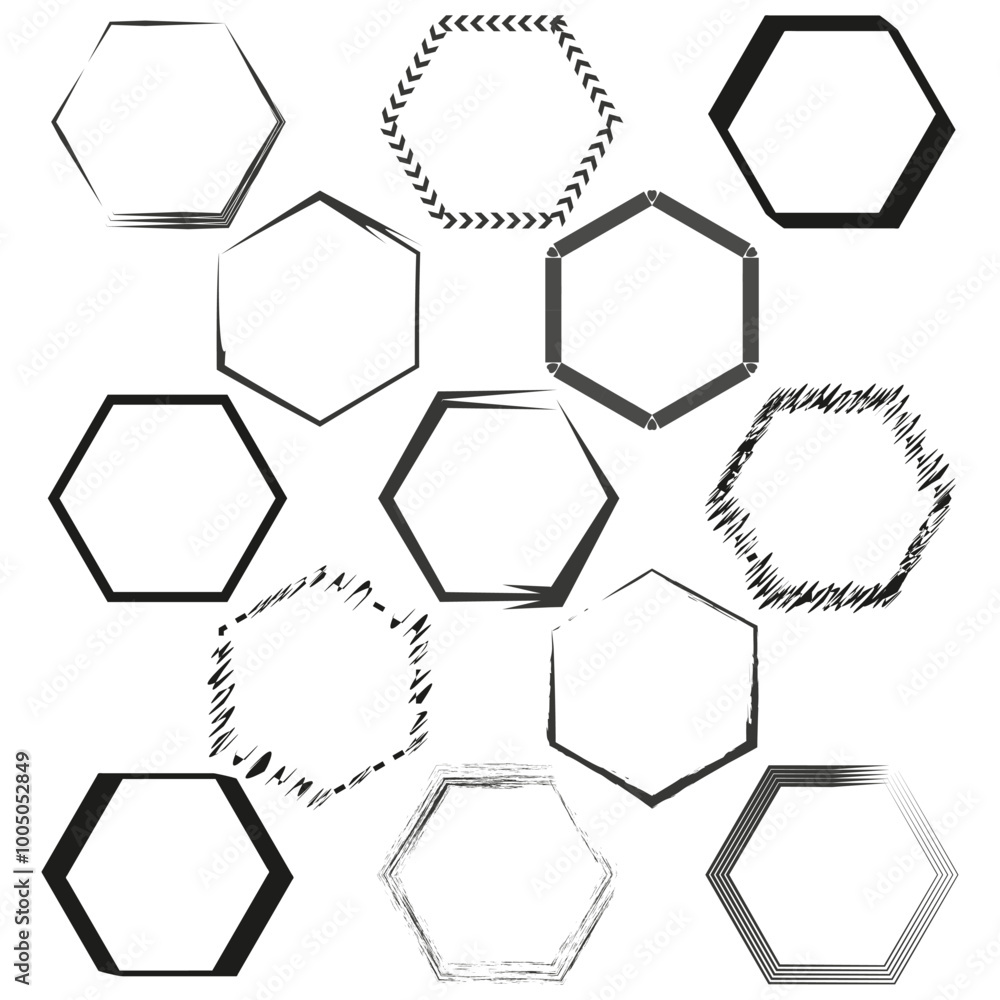 Poster hexagon frame collection. abstract geometric shapes. vector decorative outlines. modern hexagonal el