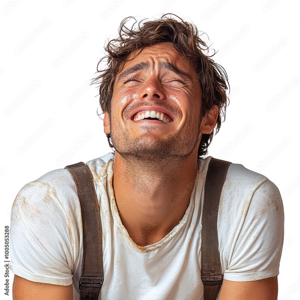 Poster A man with a beard and a mustache is laughing and smiling
