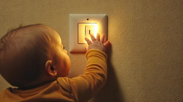 Curious Baby Reaching for a Wall Light Switch