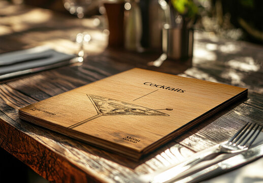 Wooden Table Menu Mockup with Generative AI