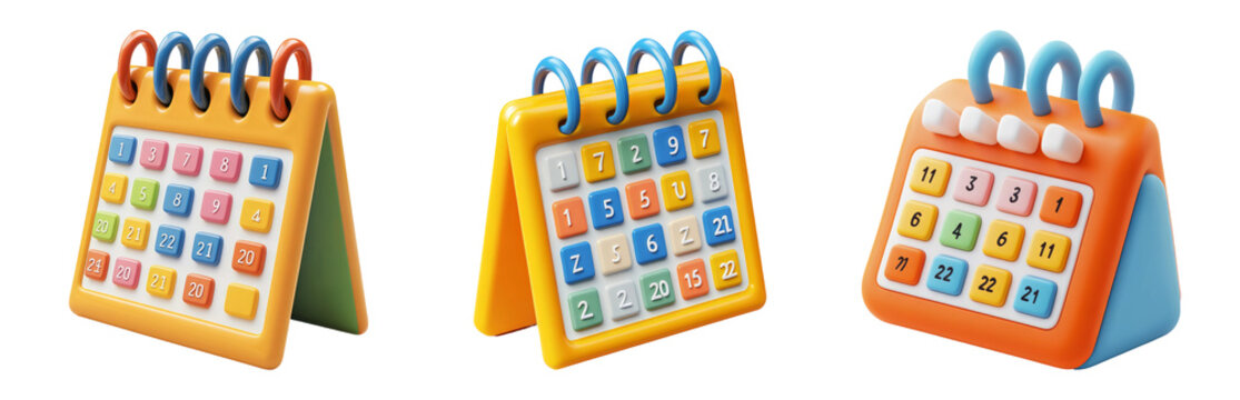 Colorful Learning Calendars for Kids Education Isolated on Transparent Background - Powered by Adobe