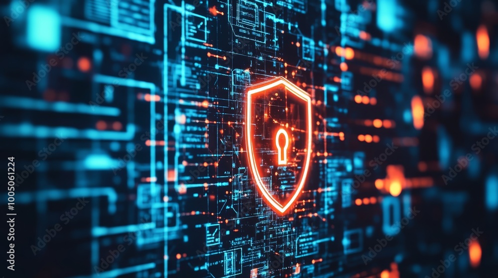 Aufkleber visual representation of a shield icon on computer screen symbolizing digital security and online pr