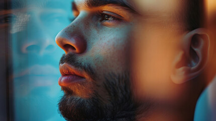 A visual of someone deep in thought, their face reflecting a serious and reflective mood.