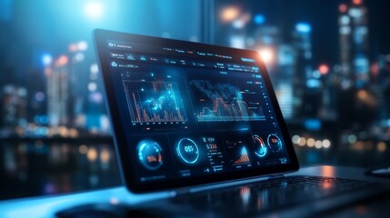 A modern laptop showcasing an innovative dashboard for realtime data monitoring and analytics in digital environment