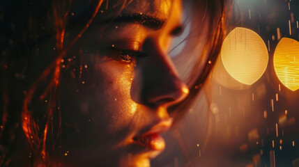 A visual of someone experiencing a bittersweet moment, with conflicting emotions visible on their face.