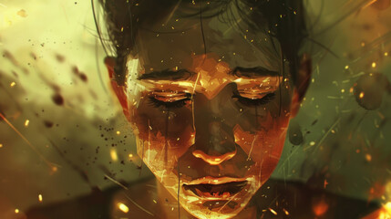 A visual of someone experiencing a bittersweet moment, with conflicting emotions visible on their face.