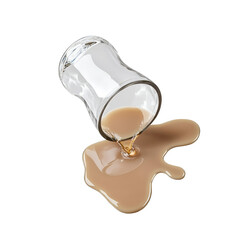 Spilled beverage from a glass on white isolated background.