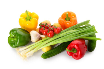 Fresh vegetables on white background