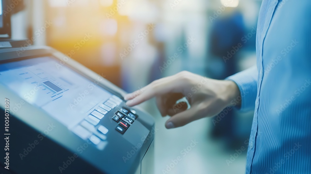 Poster close-up of a hand interacting with a touchscreen interface