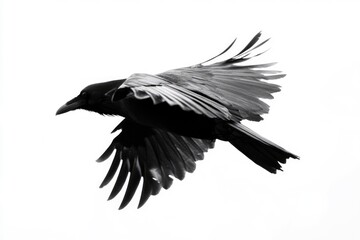 Obraz premium Birds flying raven isolated on white background Corvus corax. Halloween - flying bird - generative ai