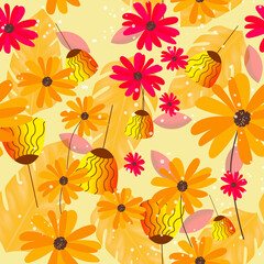 Flower leaf abstract seamless pattern illustration.