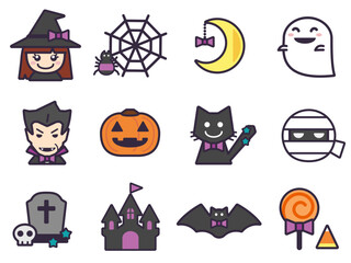 Set of simple design Halloween icons  - color and line