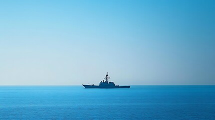 Obraz premium A lone warship on a clear blue sea
