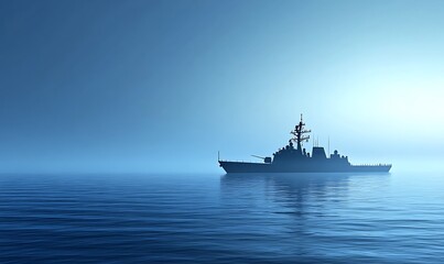 Fototapeta premium A Silhouette of a Warship on a Calm Sea