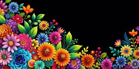A vibrant and colorful floral arrangement with a dark background, featuring a variety of flower types, each with its own unique shape and color, creating a stunning visual contrast.