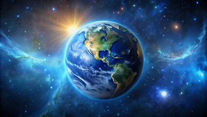 Obraz premium A Vivid Depiction of Earth in the Expanse of Space, Illuminating the Beauty of our Home Planet with a Spectacular Sunrise