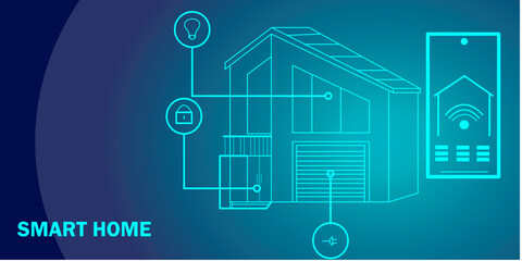 Blueprint plan of smart home with icons IOT devices. conceptual smart home. building house with smart home system technology.