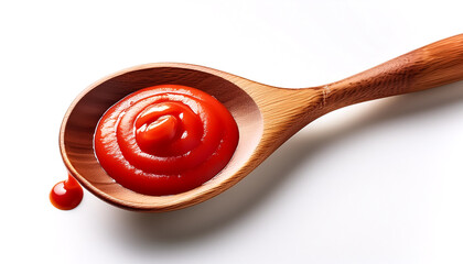 tomato sauce on a Wood Spoon isolated on white background