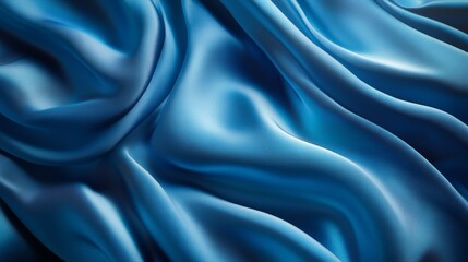 Blue satin fabric folds, close-up texture
