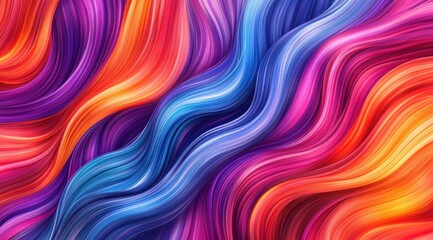 Obraz premium Vibrant abstract design featuring flowing waves of intertwined colorful lines in shades of red, pink, orange, and purple, creating a dynamic texture. 