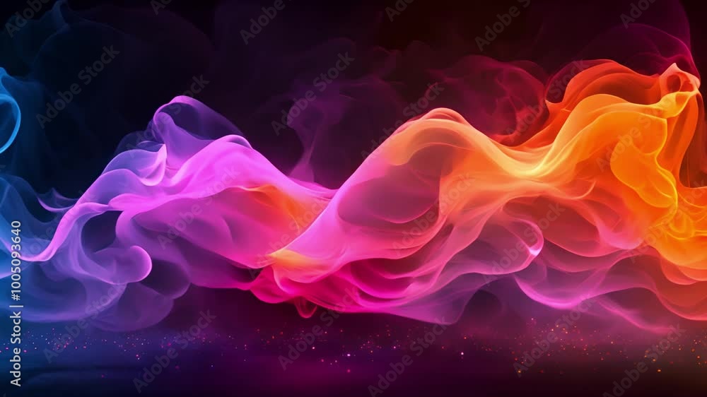 Poster a dynamic scene with vibrant colors and swirling smoke rising from the background, creating a striki