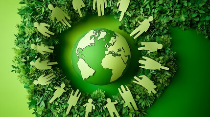 Green Earth Surrounded by Paper People