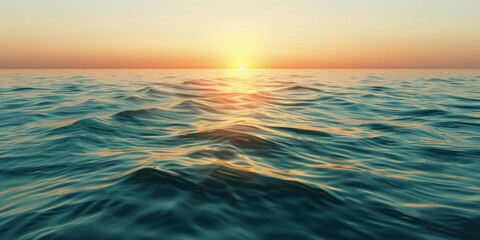 Fototapeta premium A peaceful sunrise over a calm ocean, with gentle waves and a soft, golden glow on the horizon