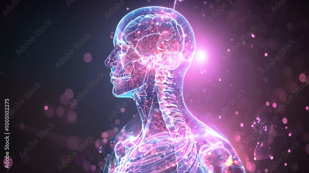 Poster Detailed computer-generated rendering of a human head focusing on anatomical features and realistic textures.